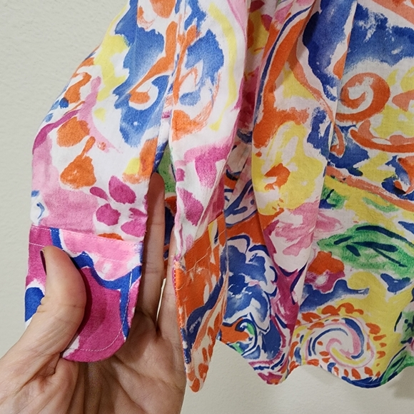 Lauren Ralph Lauren Blouse Abstract Floral Paisley Watercolor Pastel size 3X - Picture 5 of 7